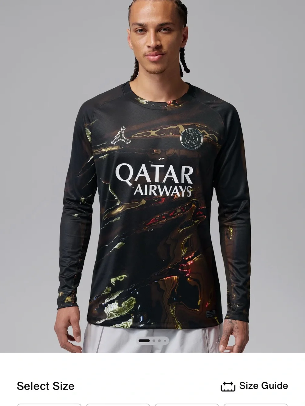 Nike Black PSG Long-Sleeve Football Shirt with Metallic Marbled Accents